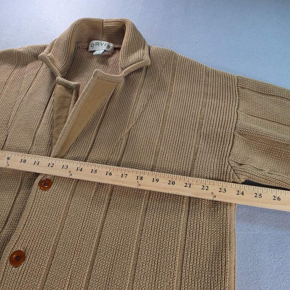 Orvis Vintage 90s Hawker Heavy Ribbed Knit Cardigan Sweater Elbow Patches Large - Picture 5 of 8